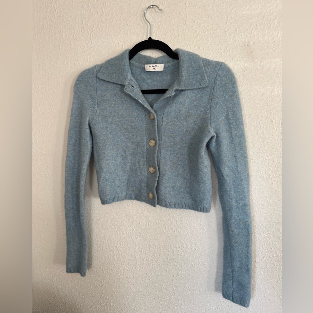 Babaton Light Blue Cropped Cardigan